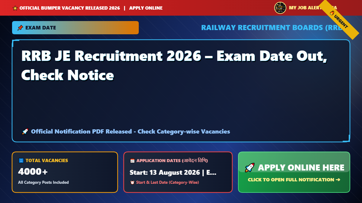 RRB JE Recruitment 2026 – Exam Date Out, Check Notice