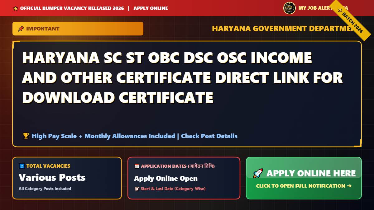 HARYANA SC ST OBC DSC OSC INCOME AND OTHER CERTIFICATE DIRECT LINK FOR DOWNLOAD CERTIFICATE